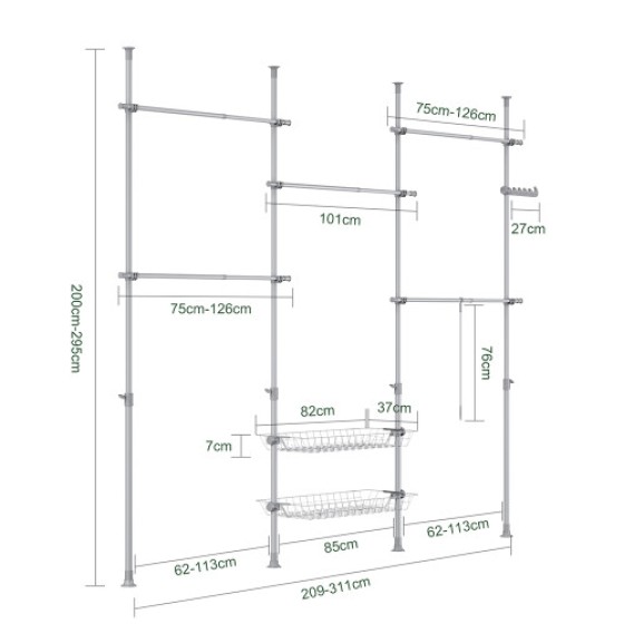 SoBuy Adjustable Walk-in Wardrobe 311x37x295 cm KLS04-II-HG